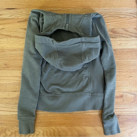 CRZ YOGA Olive Army Green Full Zip Hooded Hoodie Sweatshirt Women XS S - Picture 4 of 4